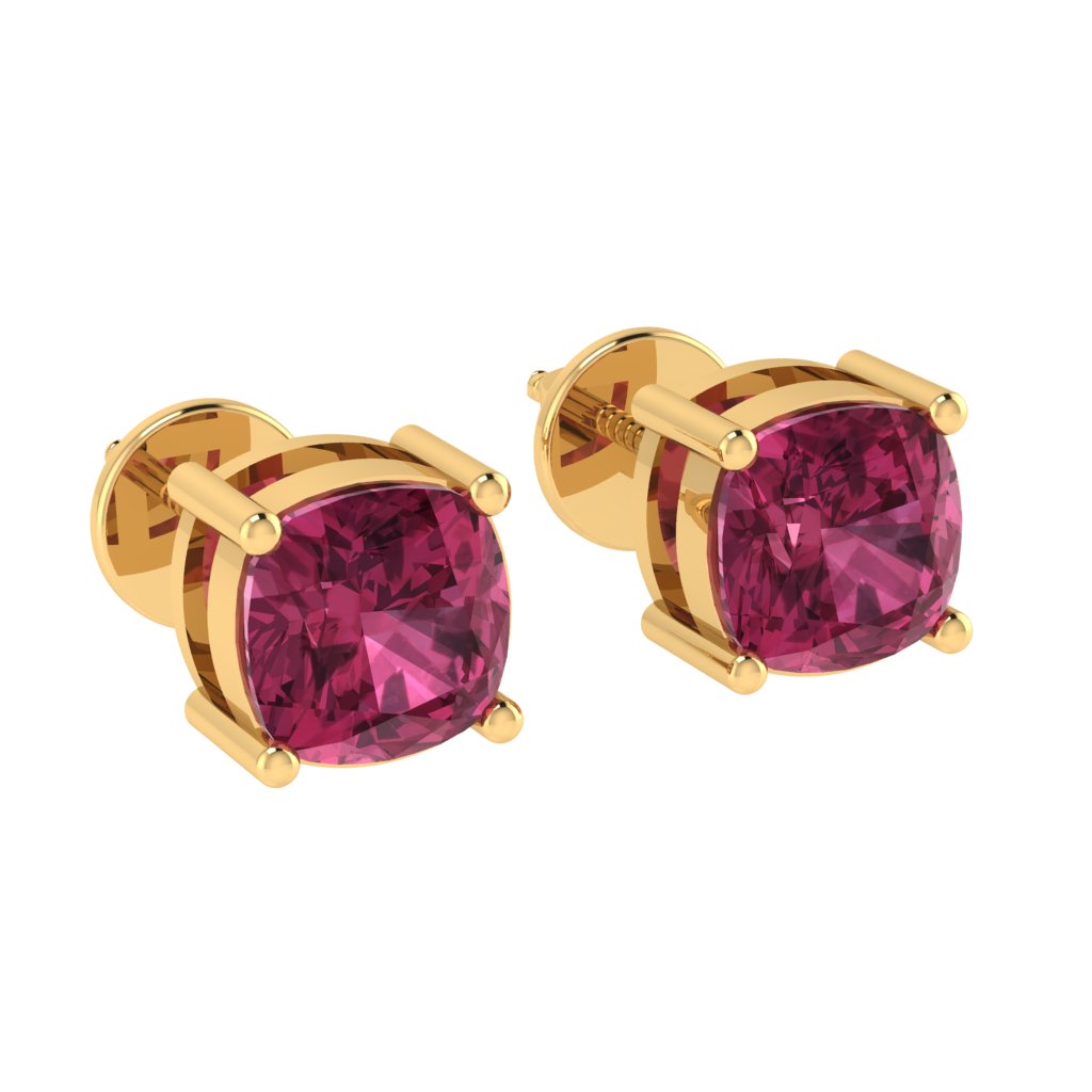 yellow gold plated sterling silver cushion shape tourmaline october birthstone stud earrings