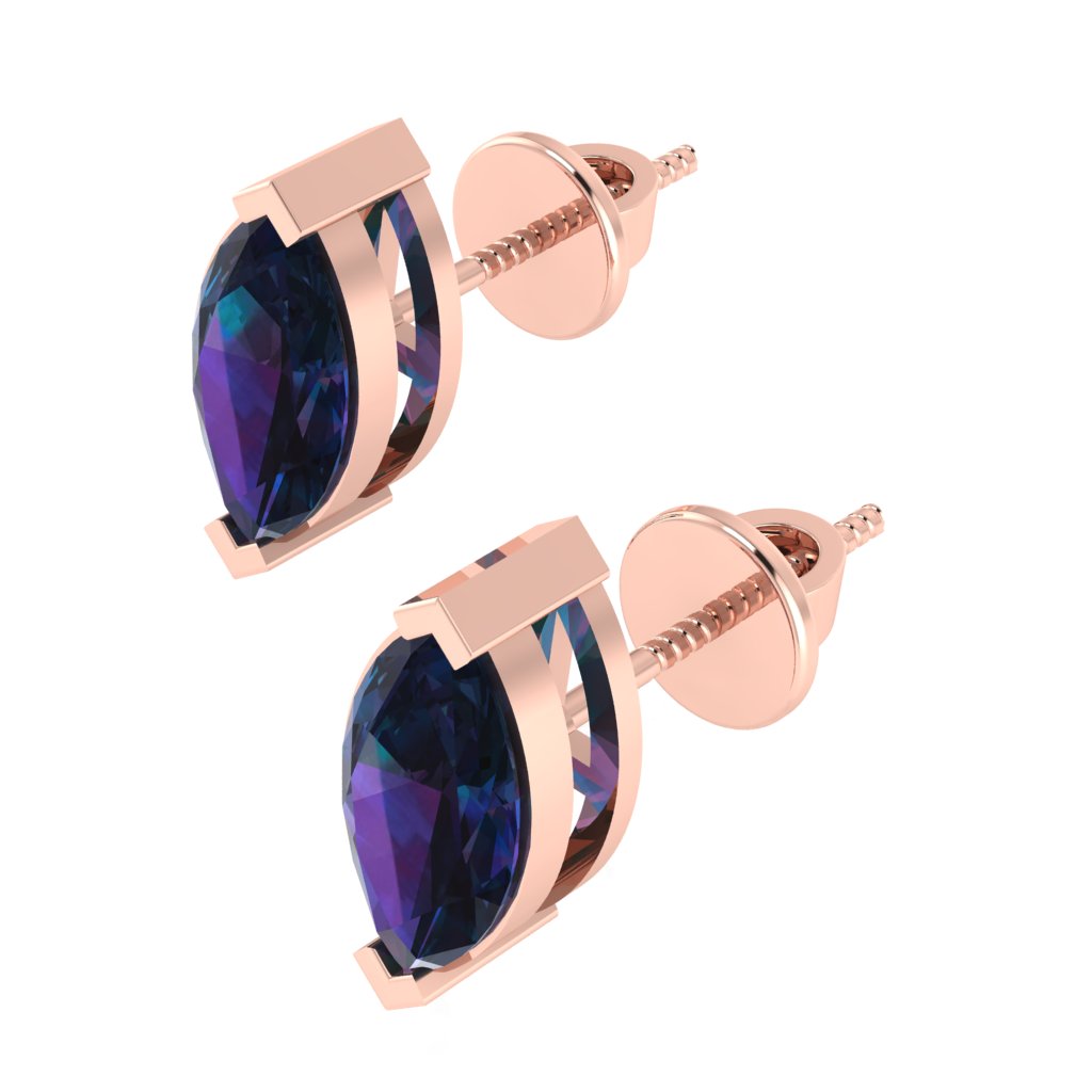rose gold plated sterling silver marquise shape alexandrite june birthstone stud earrings