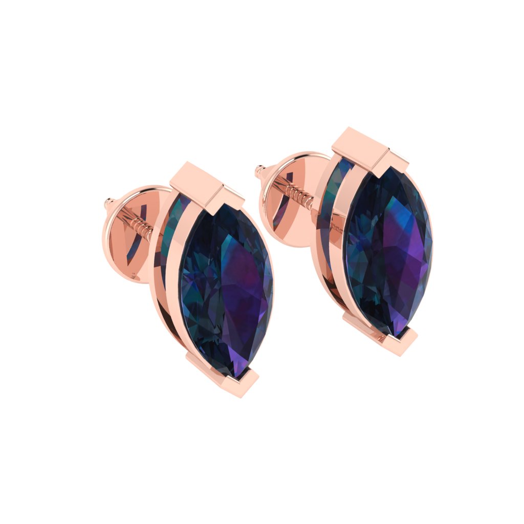 rose gold plated sterling silver marquise shape alexandrite june birthstone stud earrings