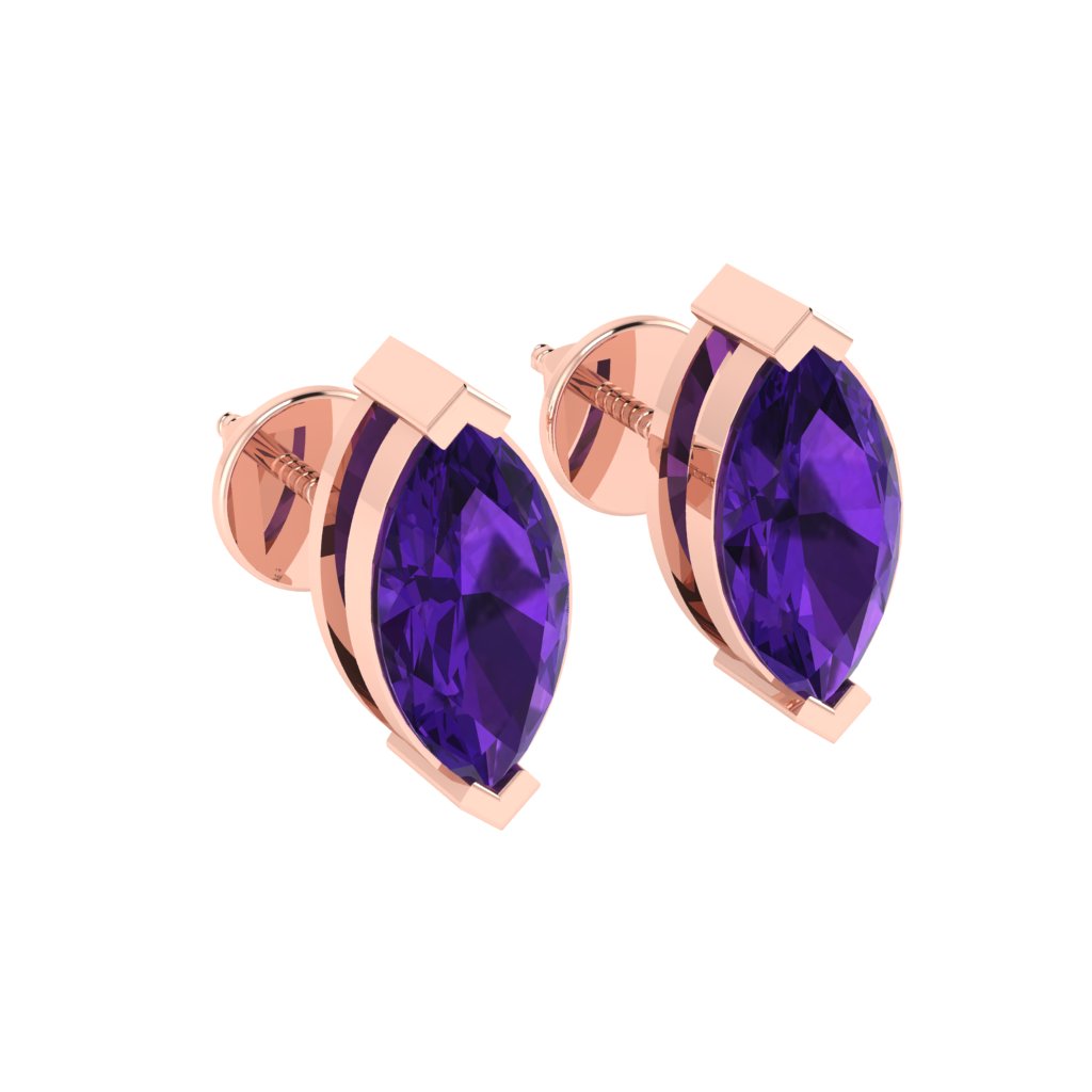 rose gold plated sterling silver marquise shape amethyst february birthstone stud earrings
