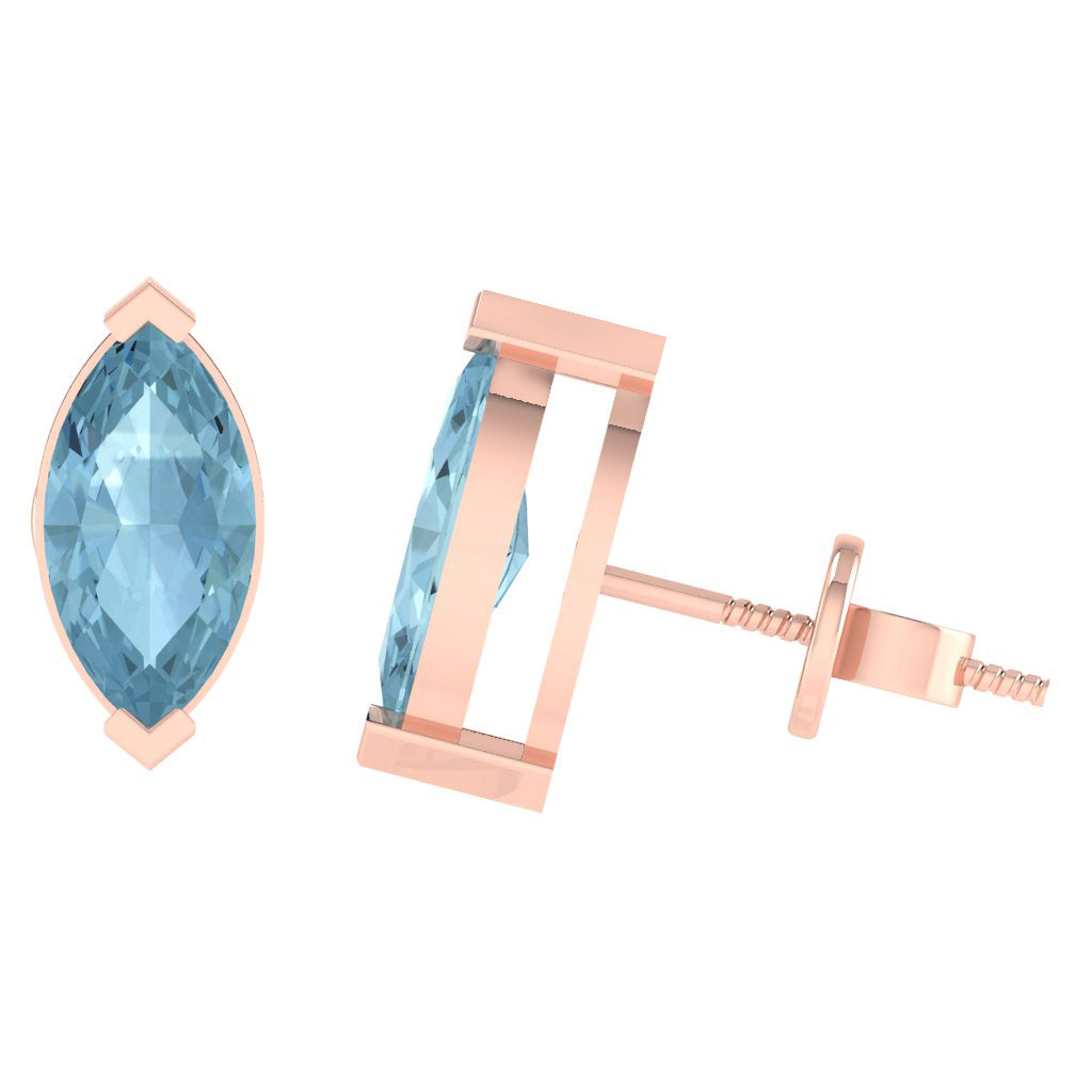 rose gold plated sterling silver marquise shape aquamarine march birthstone stud earrings