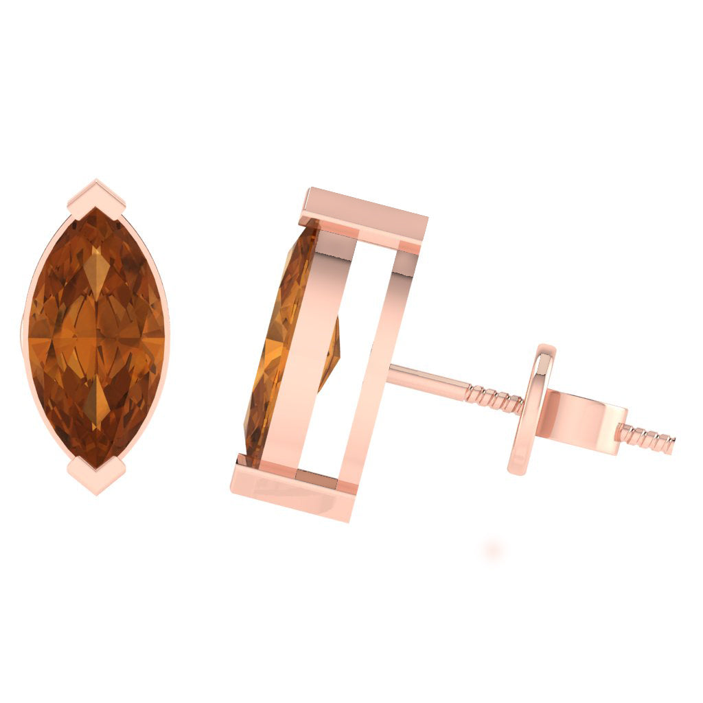 rose gold plated sterling silver marquise shape citrine november birthstone stud earrings