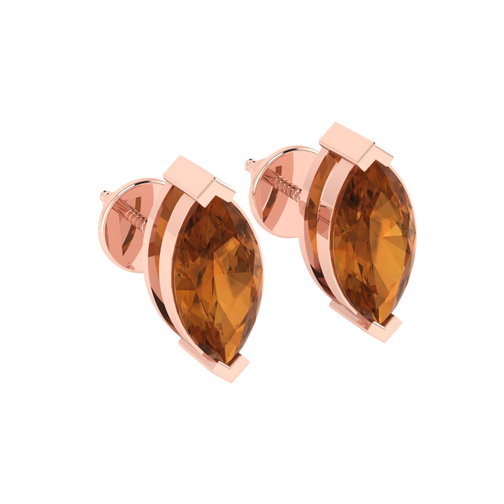 rose gold plated sterling silver marquise shape citrine november birthstone stud earrings