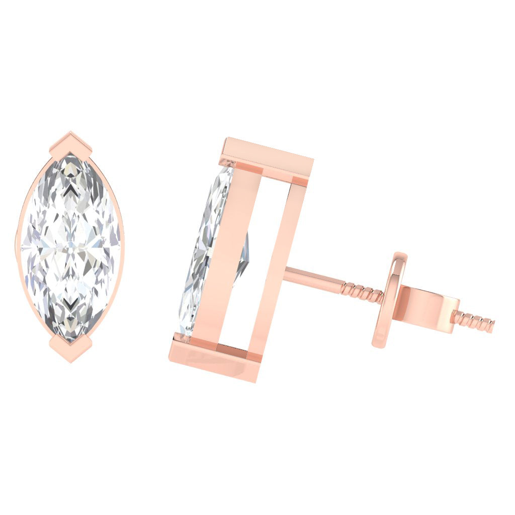 rose gold plated sterling silver marquise shape cubic zirconia april birthstone stud earrings