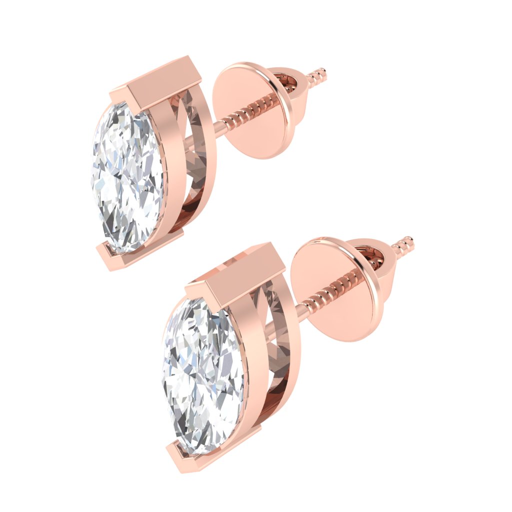 rose gold plated sterling silver marquise shape cubic zirconia april birthstone stud earrings