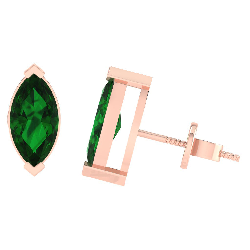 rose gold plated sterling silver marquise shape emerald may birthstone stud earrings