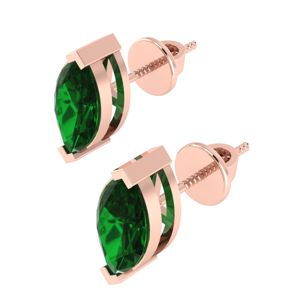 rose gold plated sterling silver marquise shape emerald may birthstone stud earrings