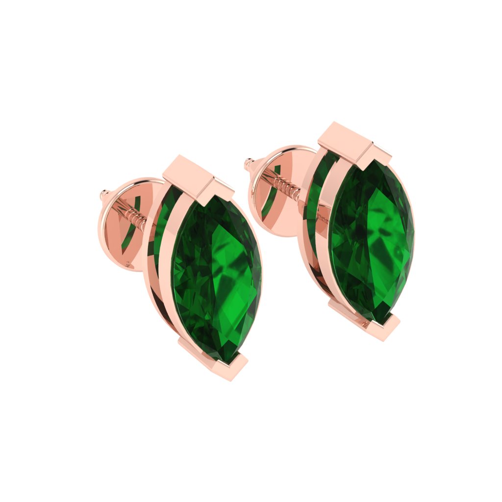 rose gold plated sterling silver marquise shape emerald may birthstone stud earrings