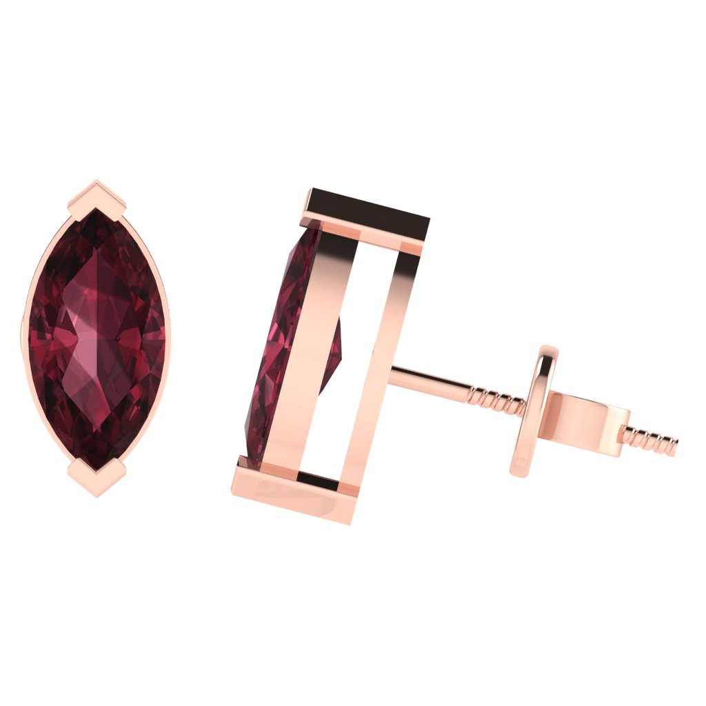 rose gold plated sterling silver marquise shape garnet january birthstone stud earrings