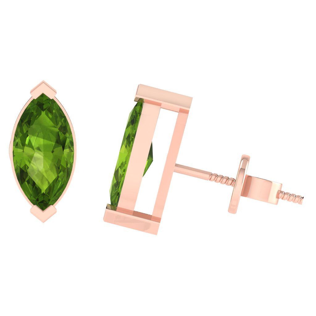 rose gold plated sterling silver marquise shape peridot august birthstone stud earrings