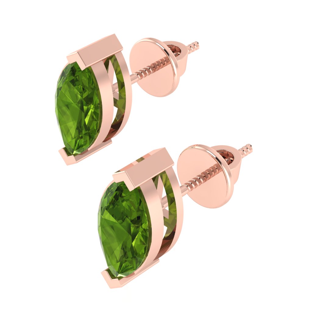 rose gold plated sterling silver marquise shape peridot august birthstone stud earrings
