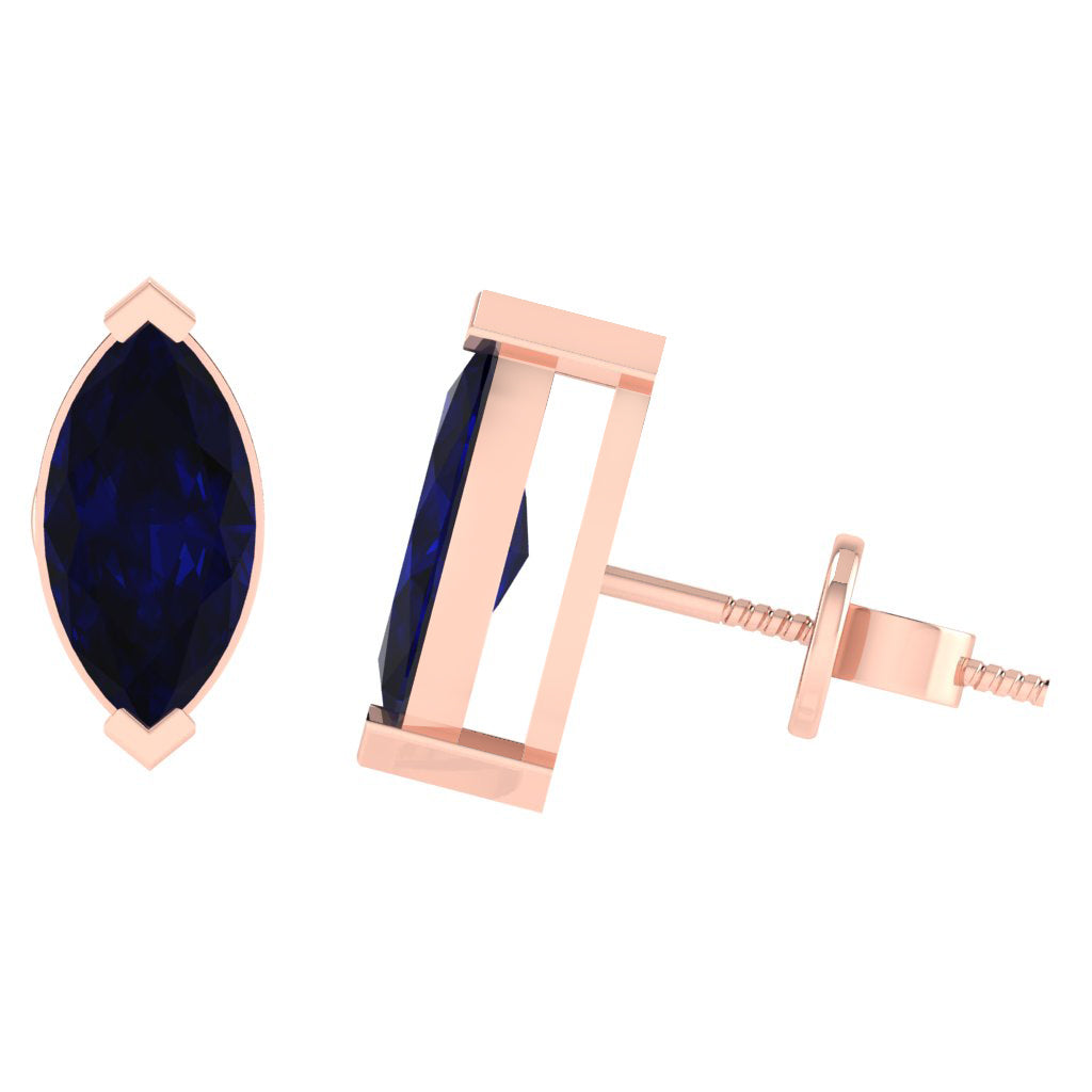 rose gold plated sterling silver marquise shape sapphire september birthstone stud earrings