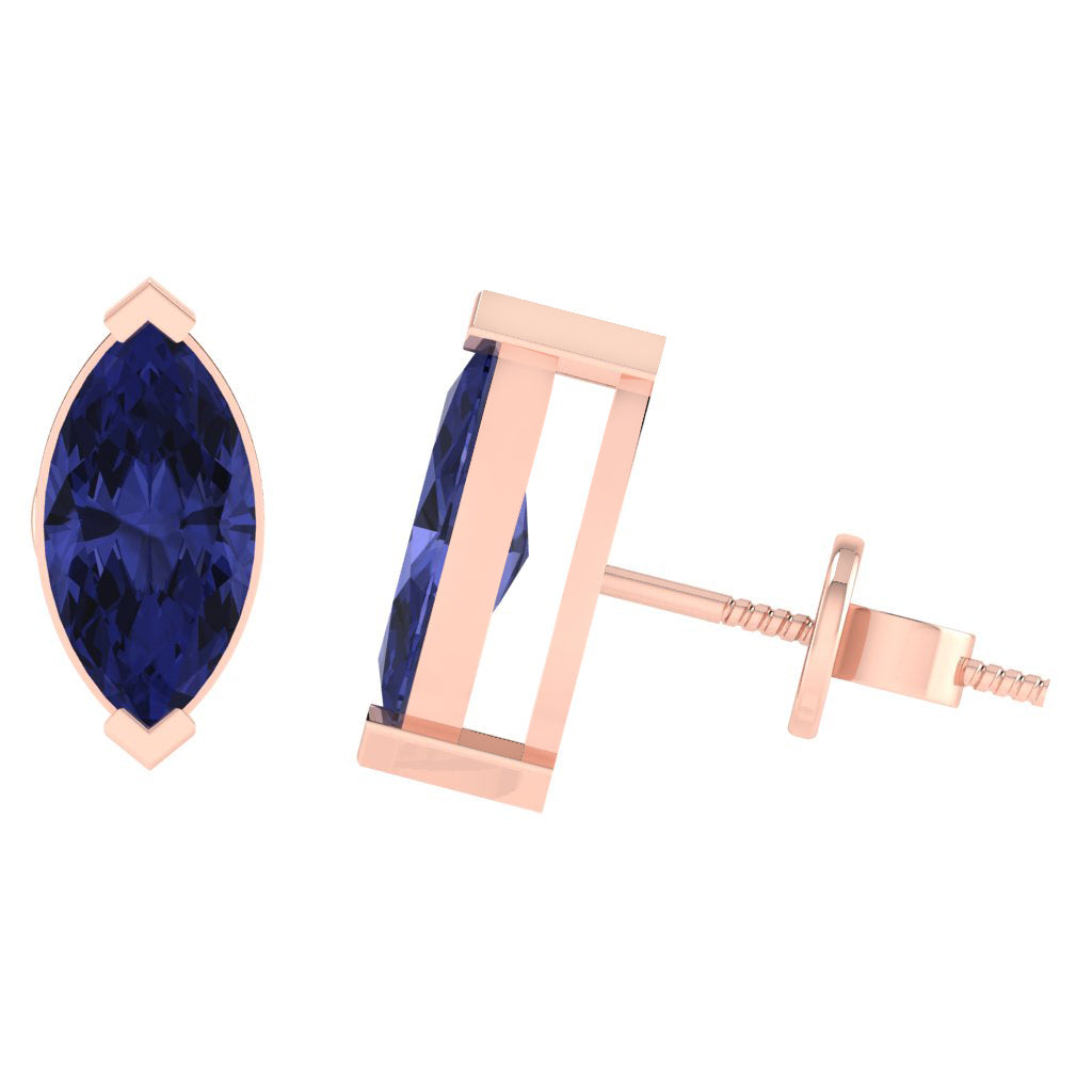rose gold plated sterling silver marquise shape tanzanite december birthstone stud earrings