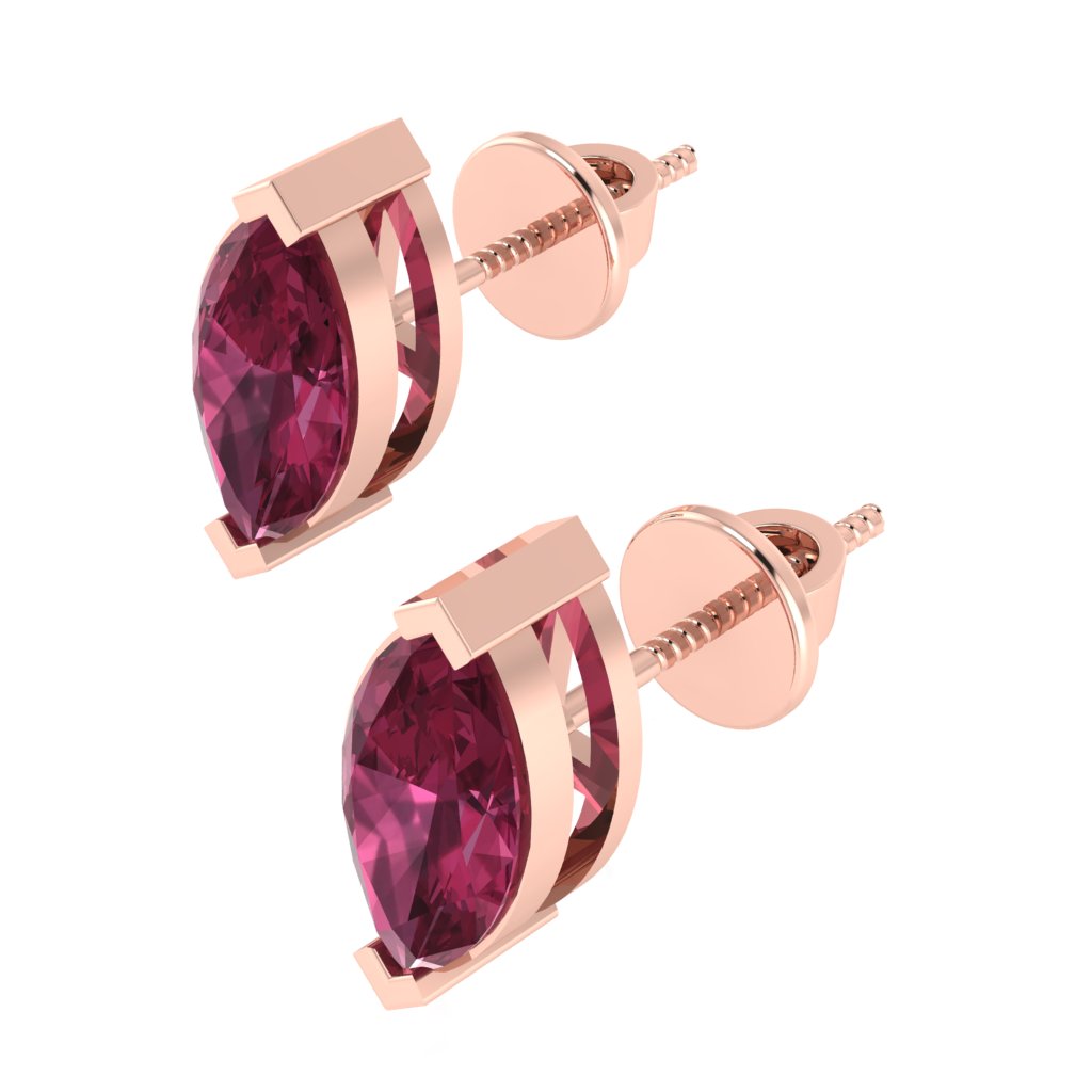 rose gold plated sterling silver marquise shape tourmaline october birthstone stud earrings