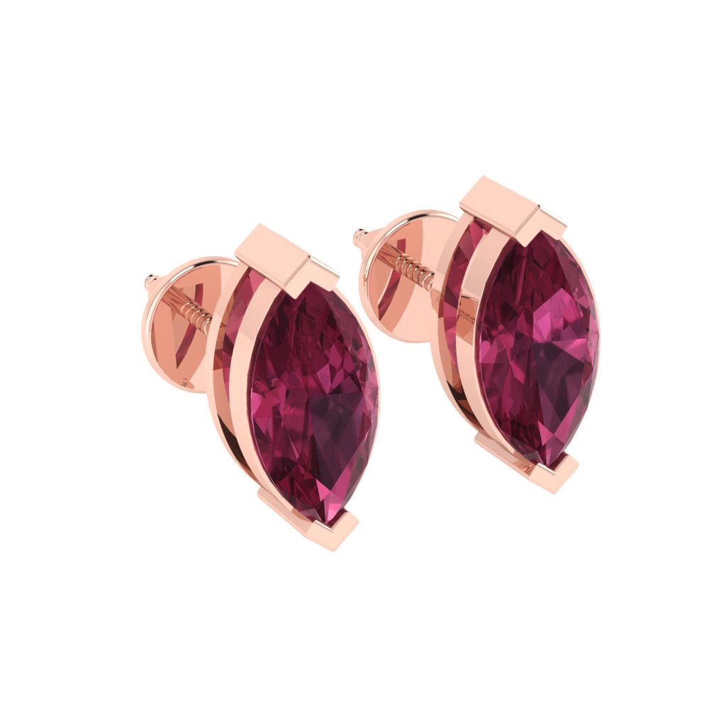 rose gold plated sterling silver marquise shape tourmaline october birthstone stud earrings