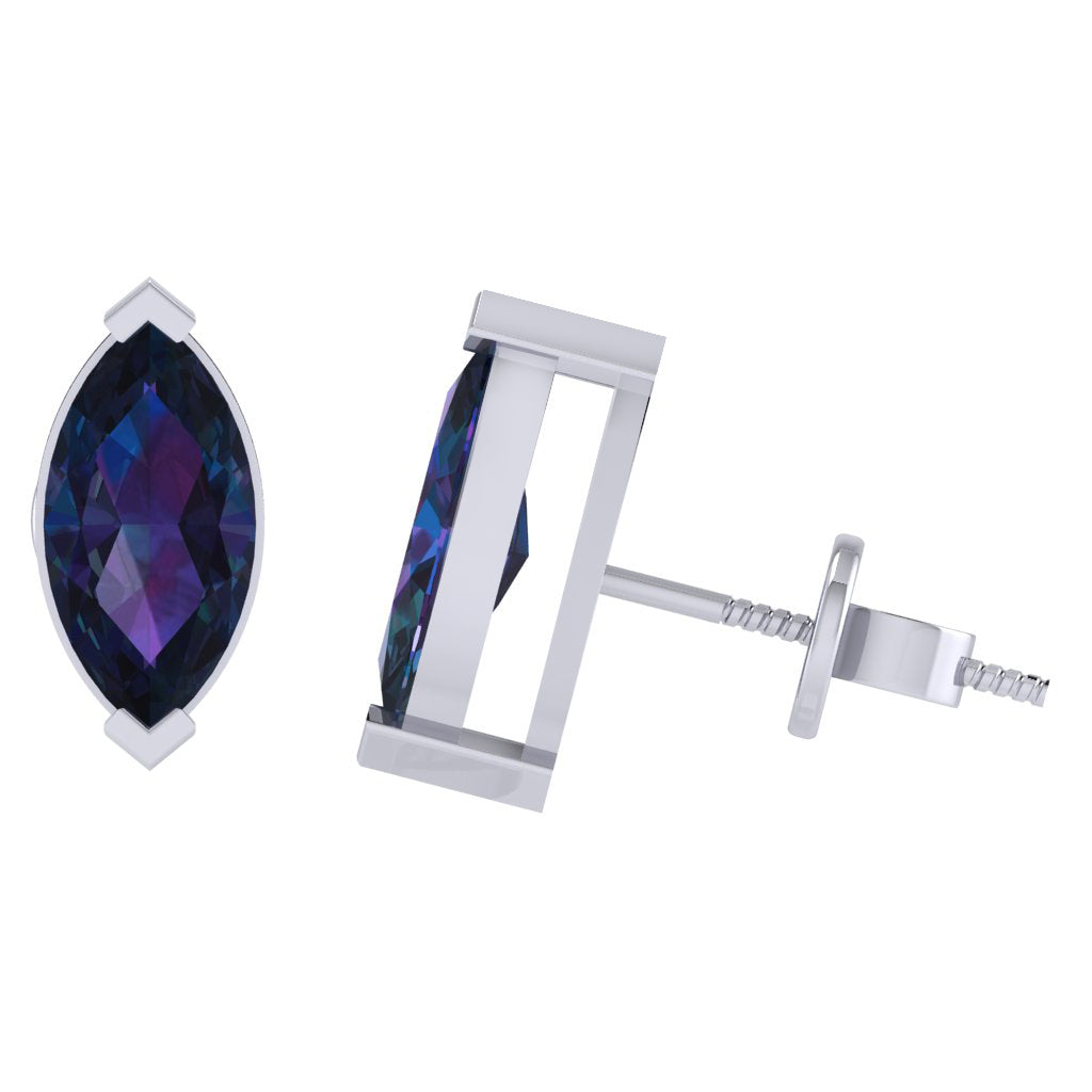 white gold plated sterling silver marquise shape alexandrite june birthstone stud earrings