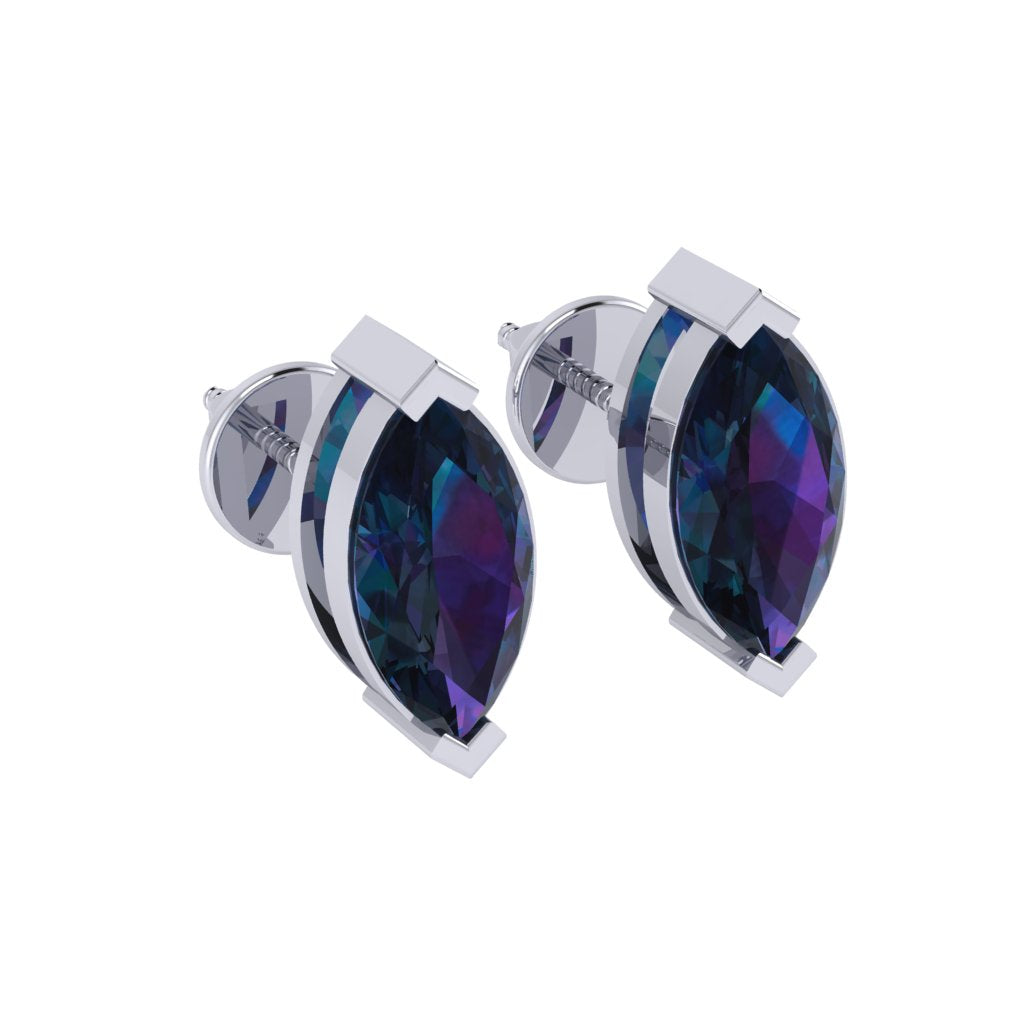 white gold plated sterling silver marquise shape alexandrite june birthstone stud earrings