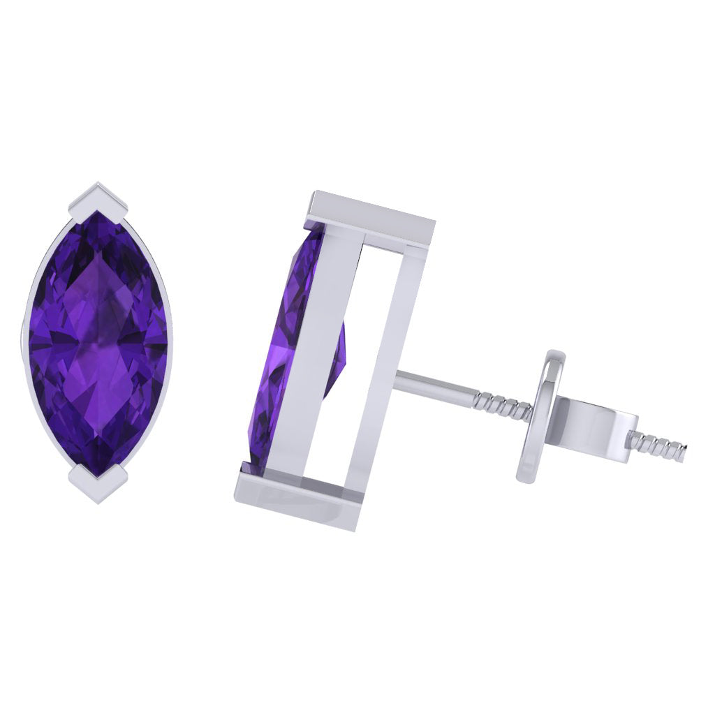 white gold plated sterling silver marquise shape amethyst february birthstone stud earrings