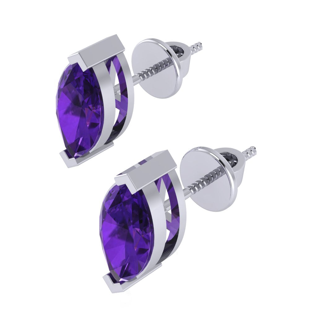 white gold plated sterling silver marquise shape amethyst february birthstone stud earrings