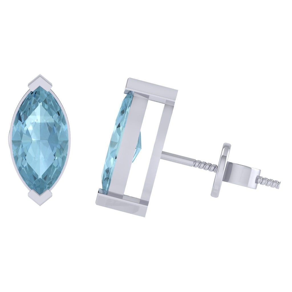 white gold plated sterling silver marquise shape aquamarine march birthstone stud earrings