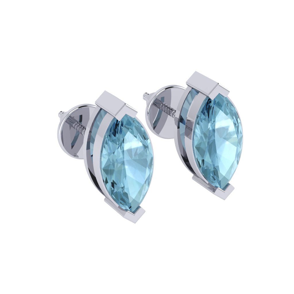 white gold plated sterling silver marquise shape aquamarine march birthstone stud earrings