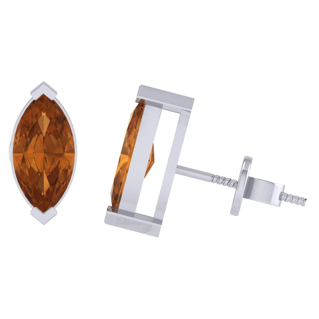 white gold plated sterling silver marquise shape citrine november birthstone stud earrings