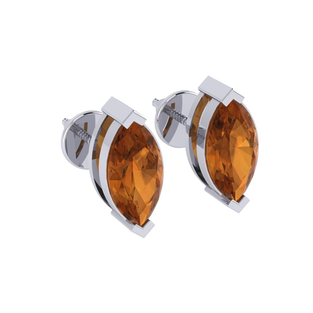 white gold plated sterling silver marquise shape citrine november birthstone stud earrings