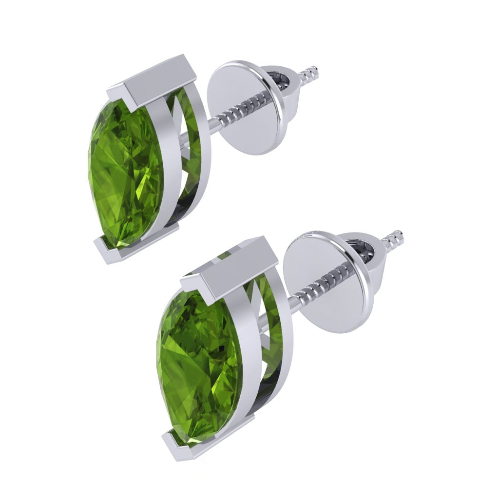 white gold plated sterling silver marquise shape peridot august birthstone stud earrings