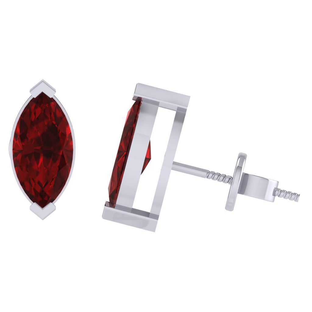 white gold plated sterling silver marquise shape ruby july birthstone stud earrings