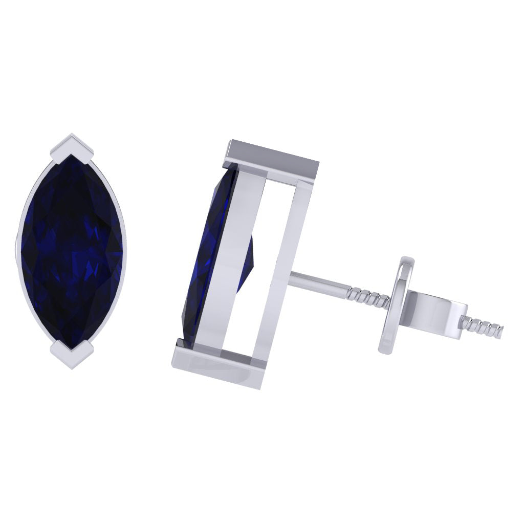 white gold plated sterling silver marquise shape sapphire september birthstone stud earrings