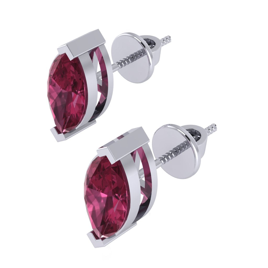 white gold plated sterling silver marquise shape tourmaline october birthstone stud earrings