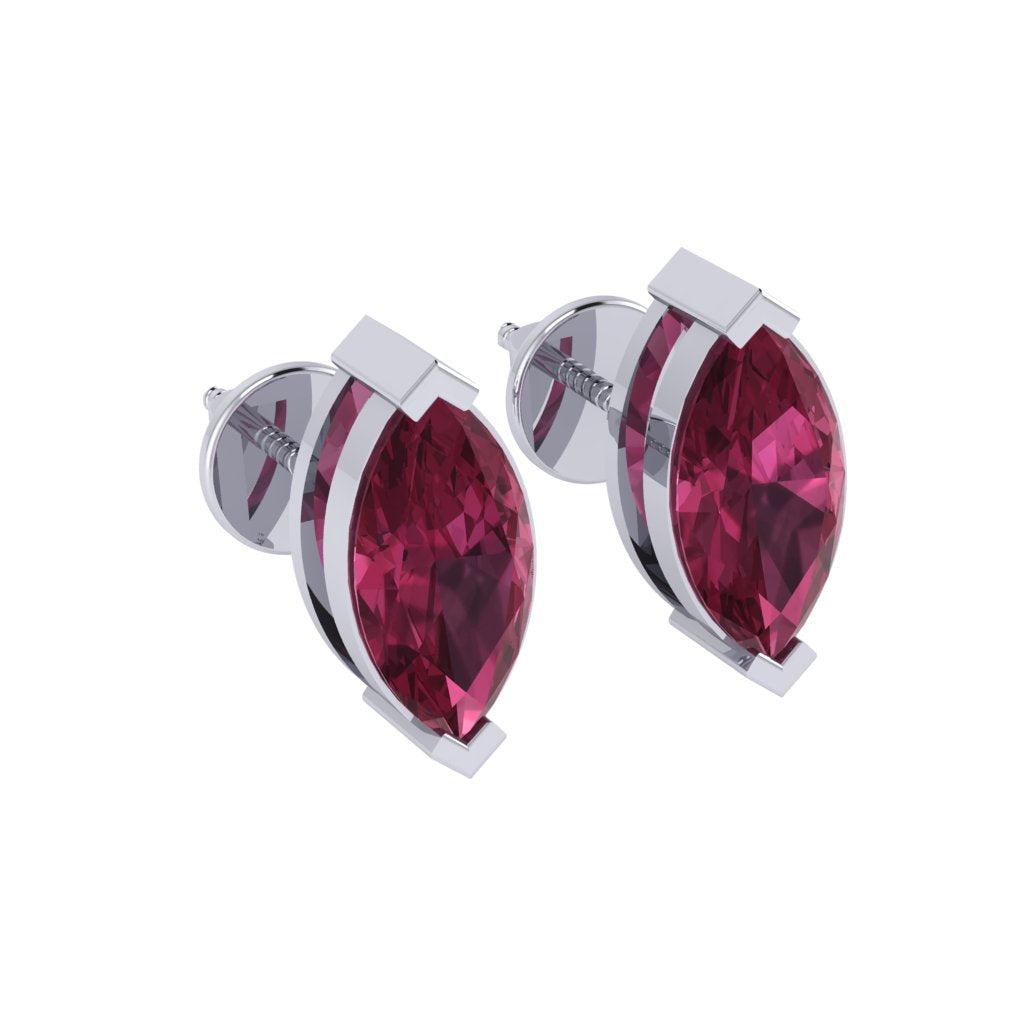 white gold plated sterling silver marquise shape tourmaline october birthstone stud earrings
