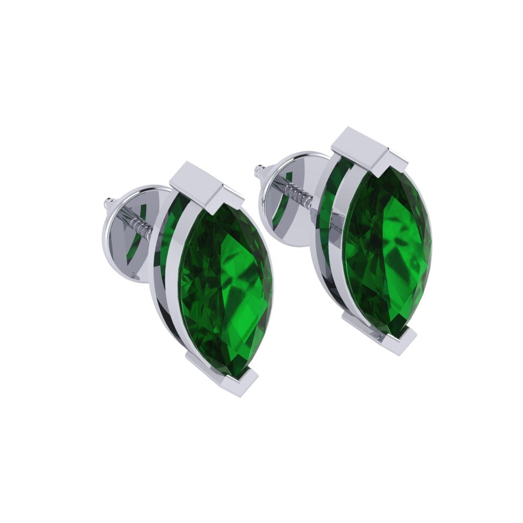 white gold plated sterling silver marquise shape emerald may birthstone stud earrings