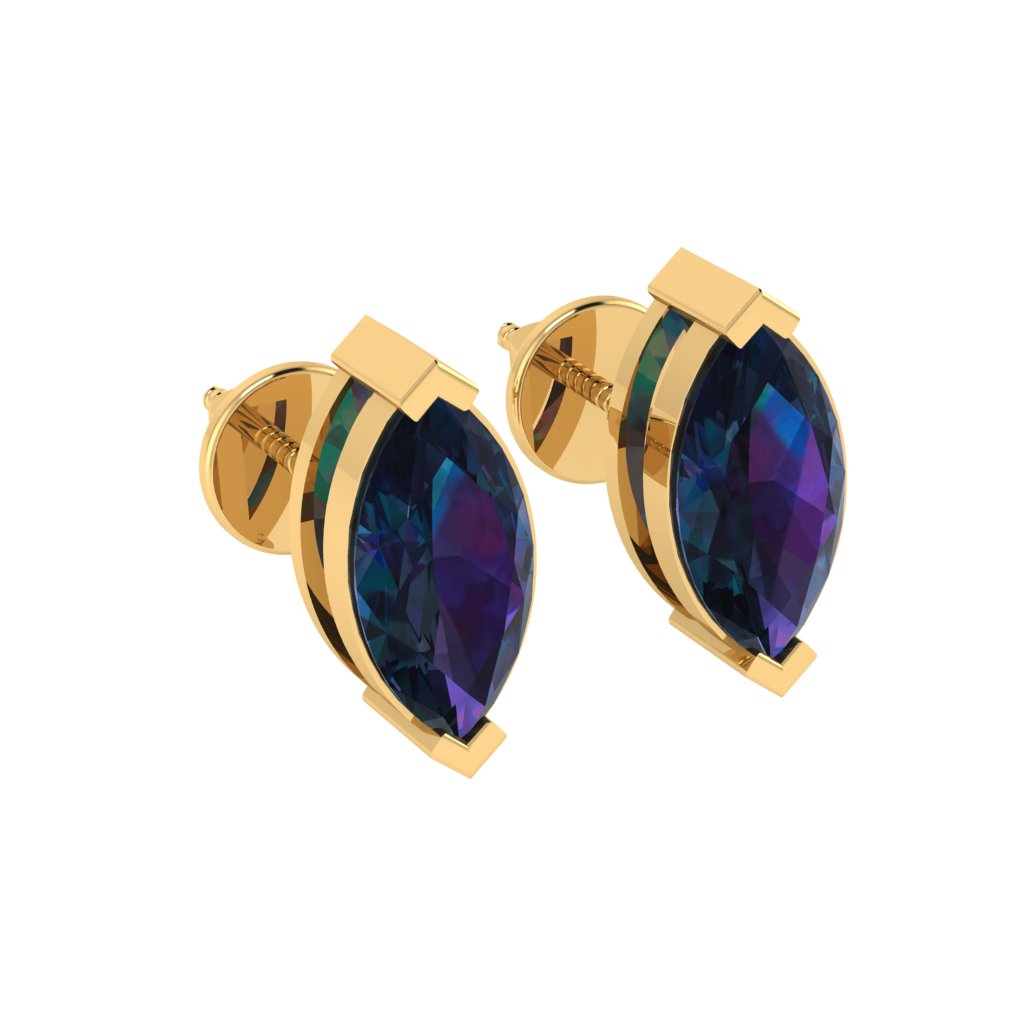 yellow gold plated sterling silver marquise shape alexandrite june birthstone stud earrings