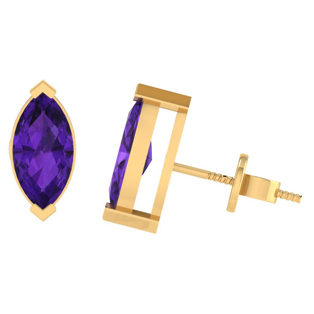 yellow gold plated sterling silver marquise shape amethyst february birthstone stud earrings