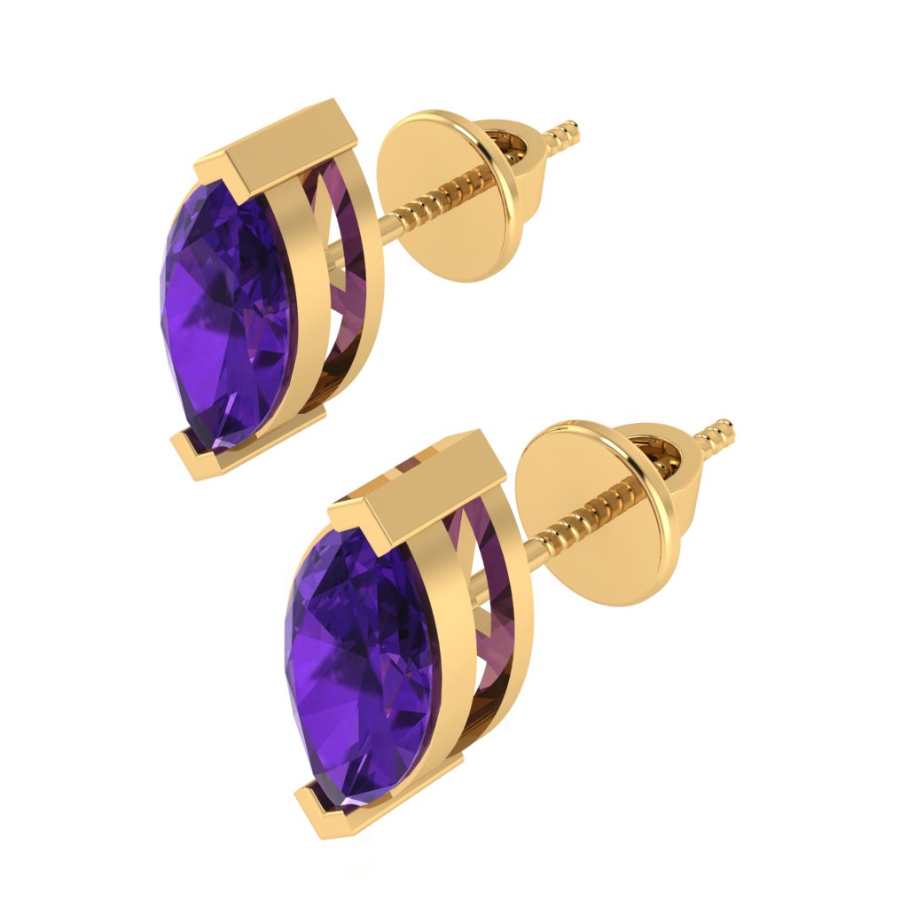 yellow gold plated sterling silver marquise shape amethyst february birthstone stud earrings