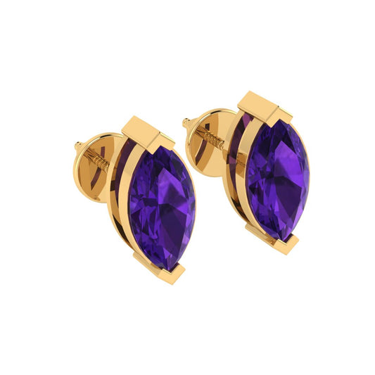 yellow gold plated sterling silver marquise shape amethyst february birthstone stud earrings