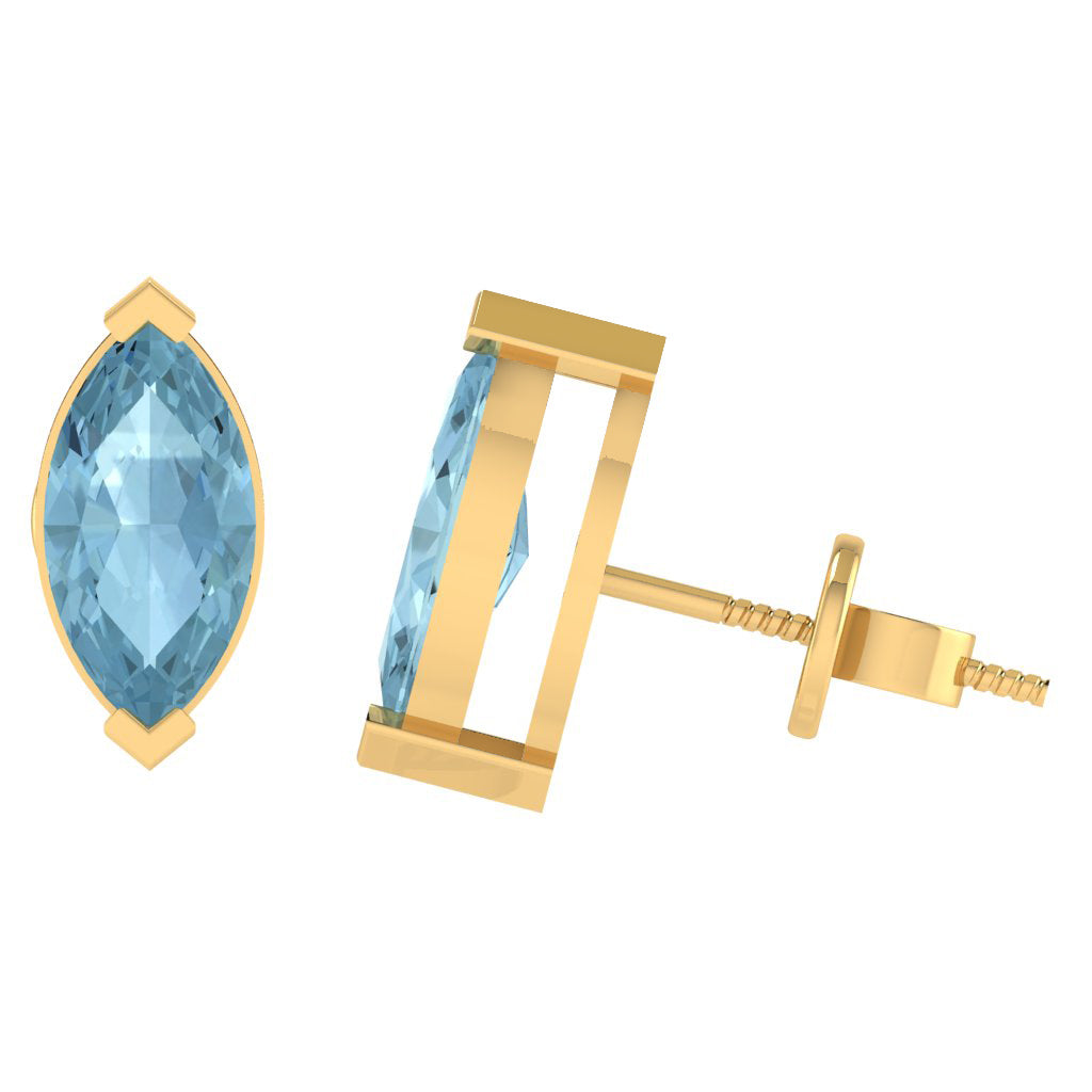 yellow gold plated sterling silver marquise shape aquamarine march birthstone stud earrings
