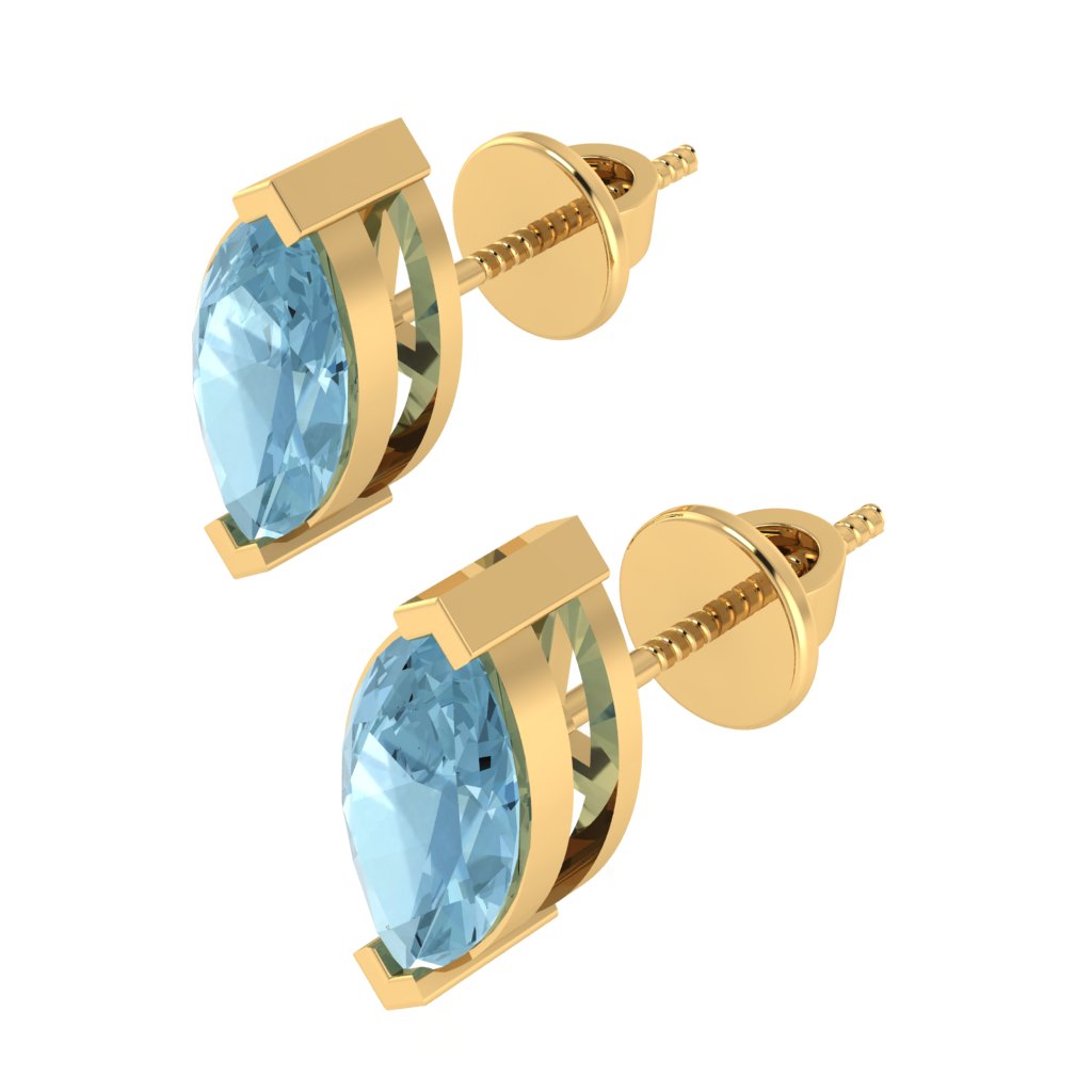 yellow gold plated sterling silver marquise shape aquamarine march birthstone stud earrings