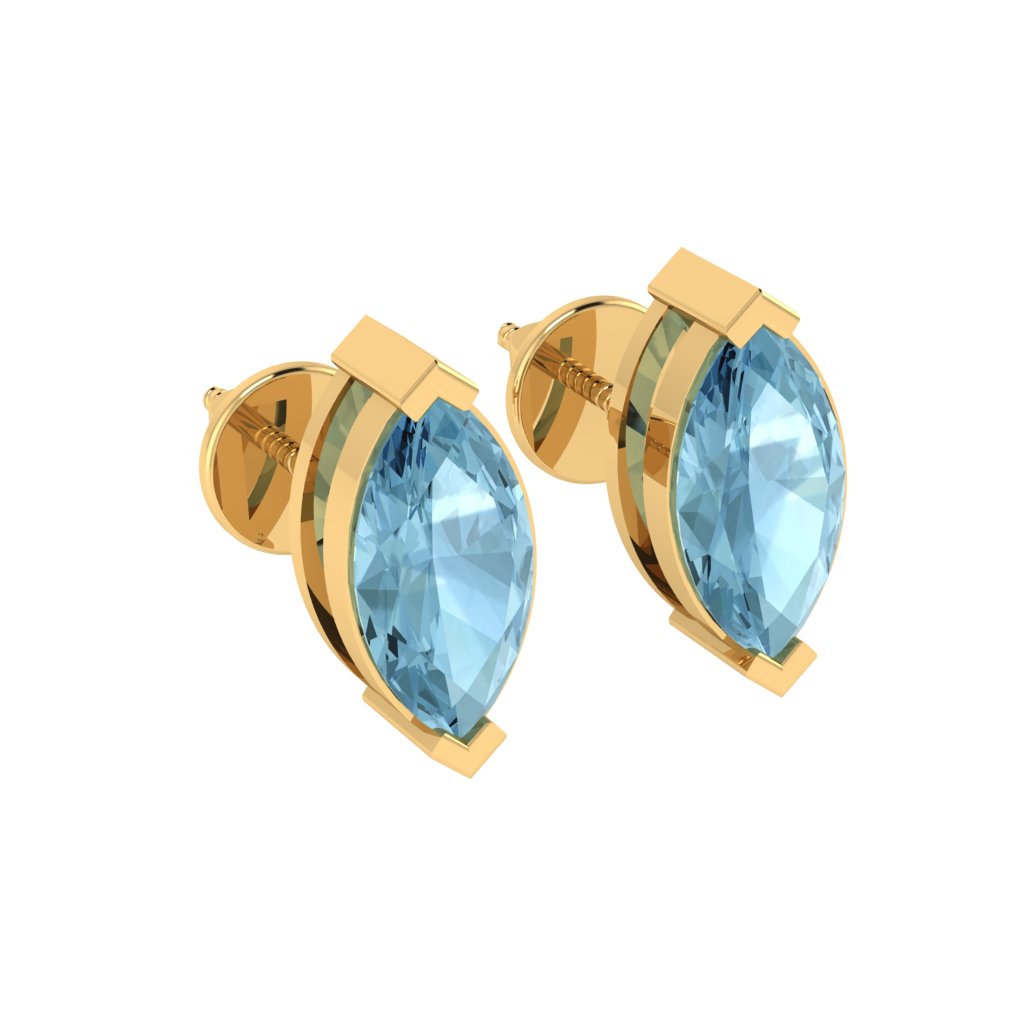 yellow gold plated sterling silver marquise shape aquamarine march birthstone stud earrings