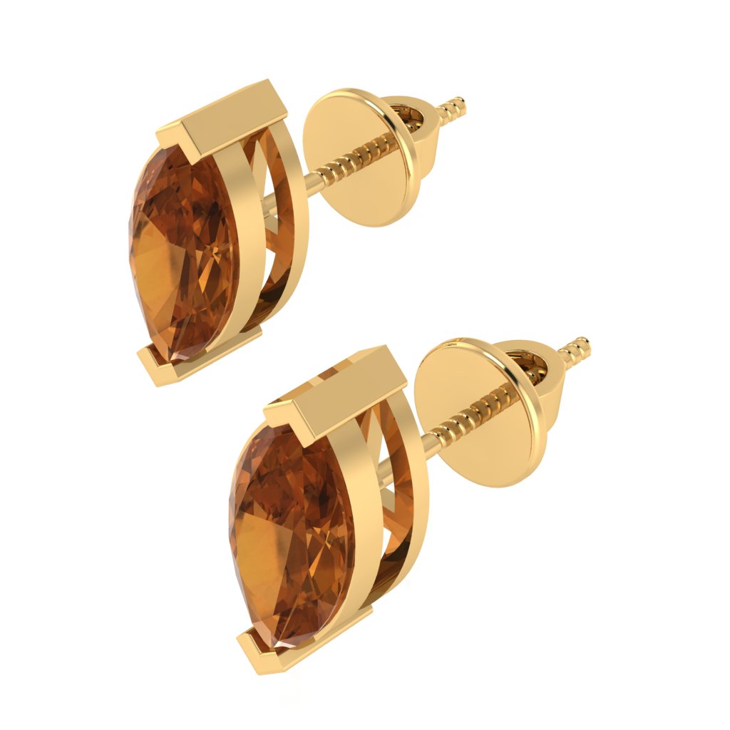 yellow gold plated sterling silver marquise shape citrine november birthstone stud earrings