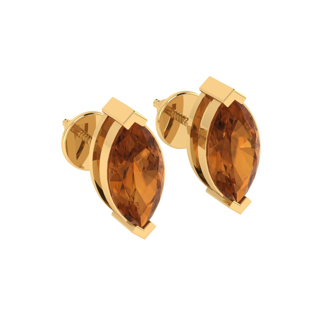 yellow gold plated sterling silver marquise shape citrine november birthstone stud earrings