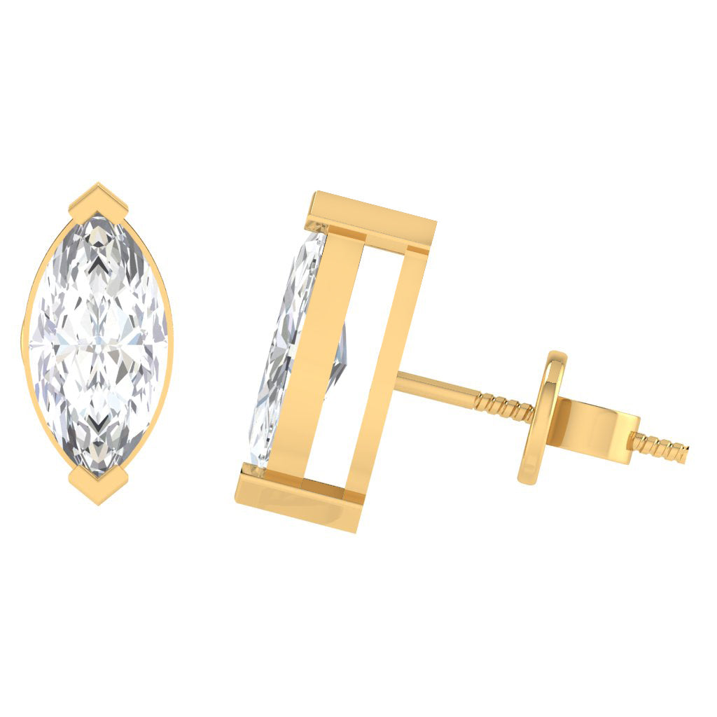 yellow gold plated sterling silver marquise shape cubic zirconia april birthstone stud earrings
