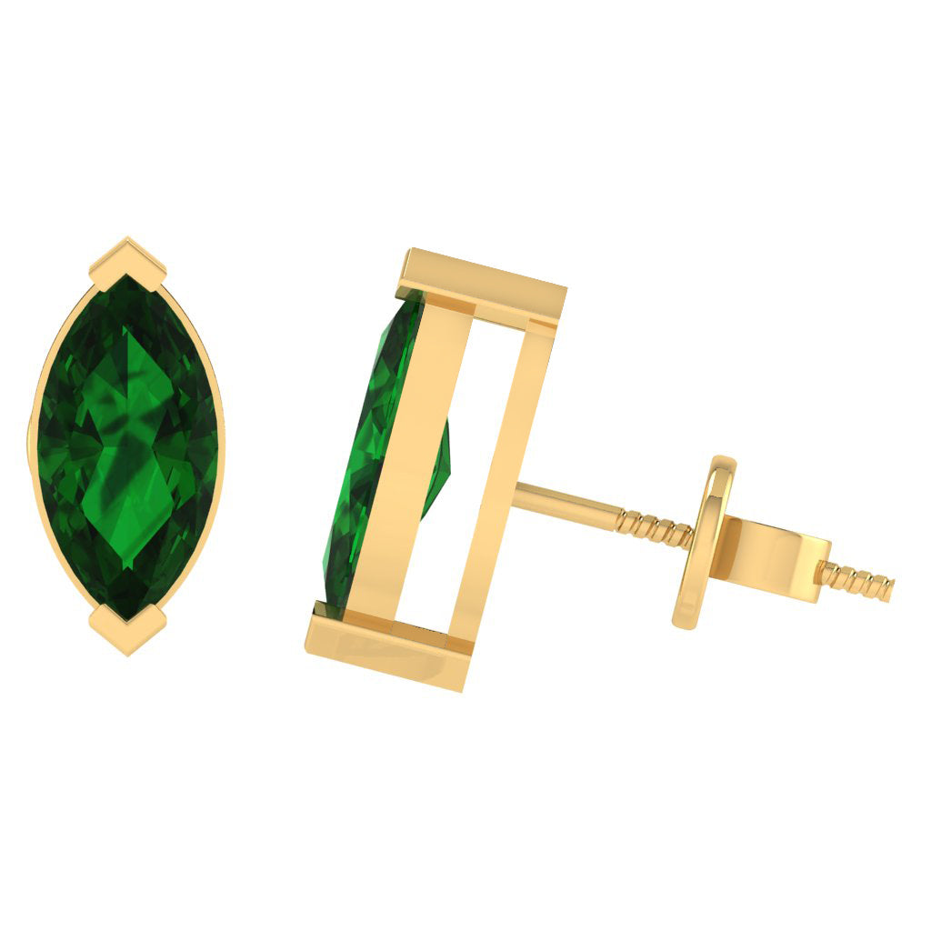 yellow gold plated sterling silver marquise shape emerald may birthstone stud earrings