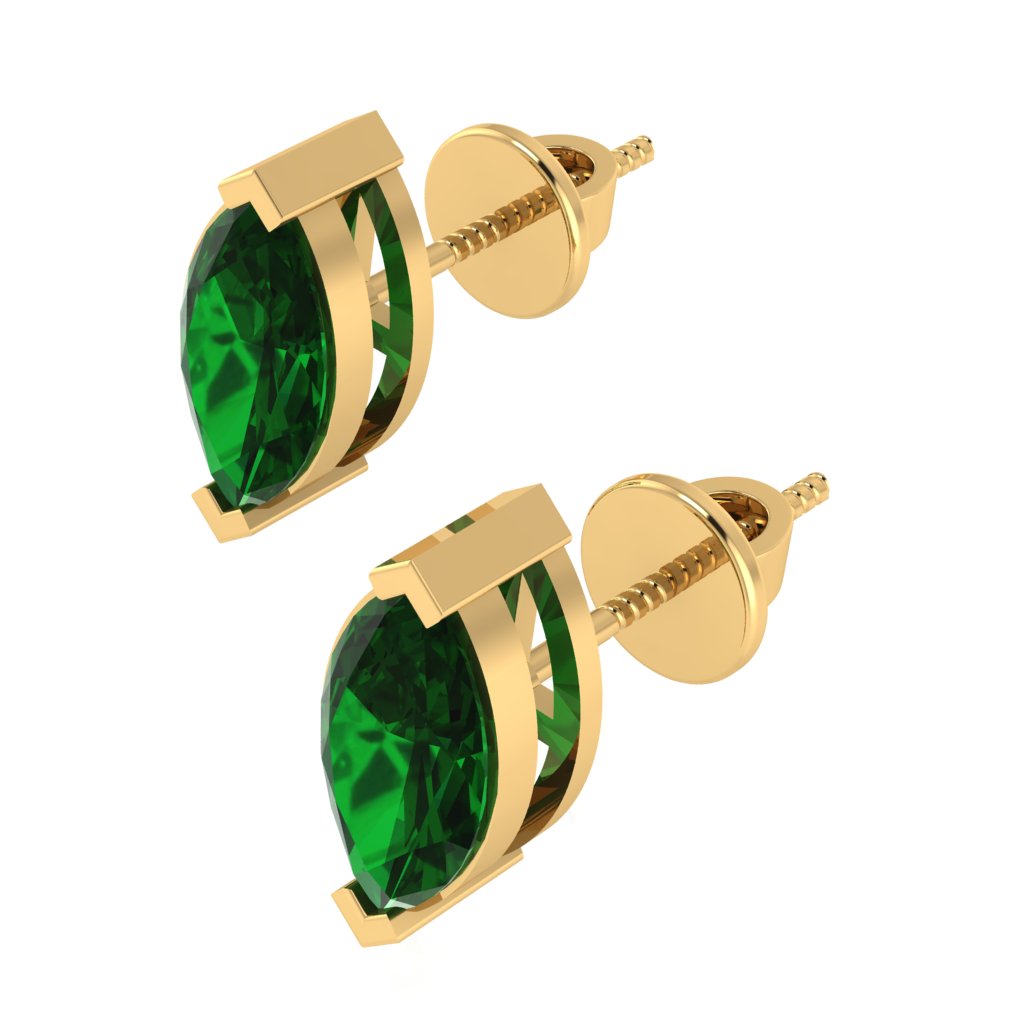 yellow gold plated sterling silver marquise shape emerald may birthstone stud earrings