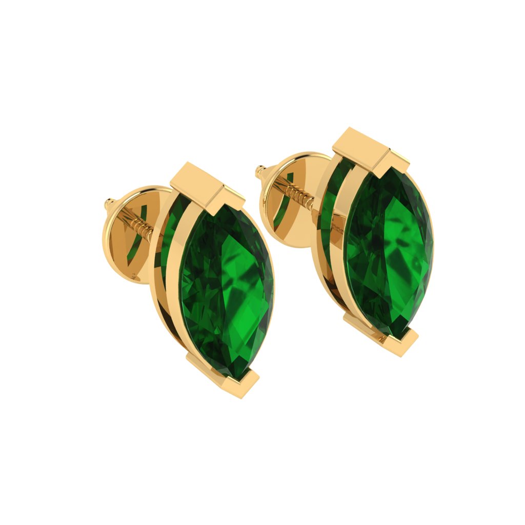 yellow gold plated sterling silver marquise shape emerald may birthstone stud earrings