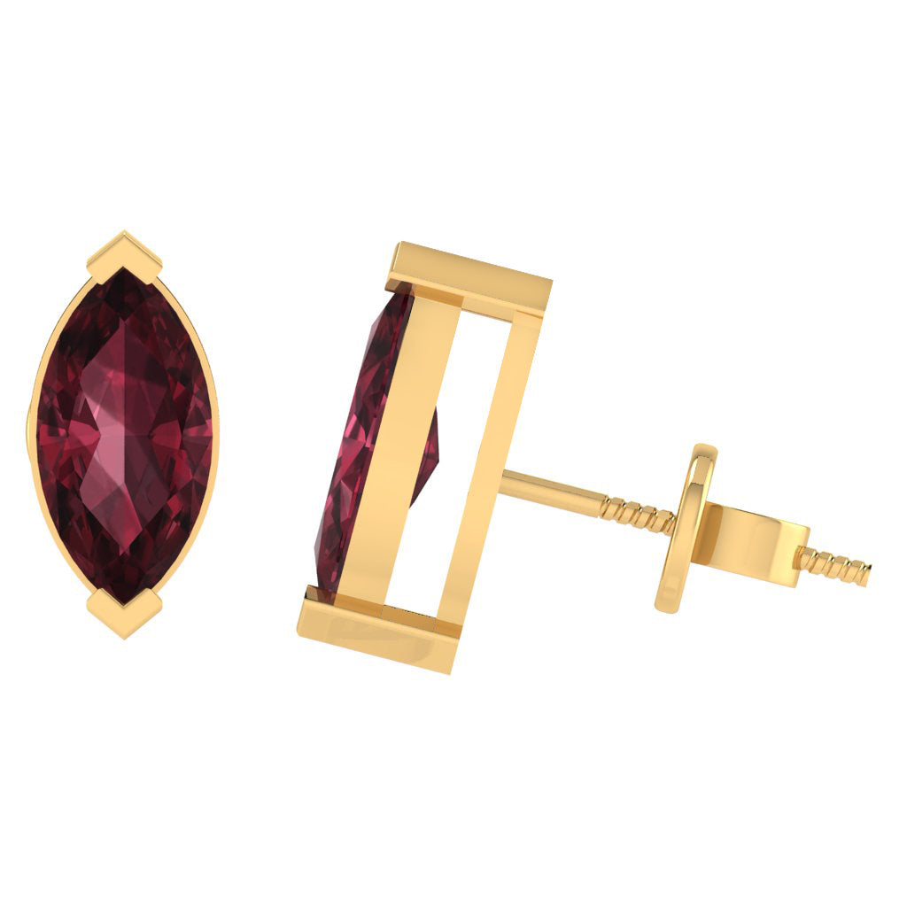 yellow gold plated sterling silver marquise shape garnet january birthstone stud earrings