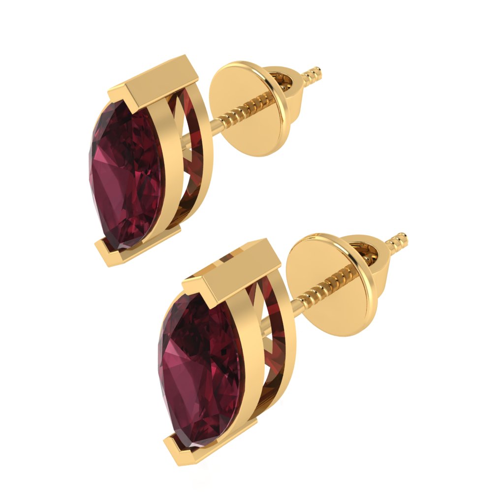 yellow gold plated sterling silver marquise shape garnet january birthstone stud earrings