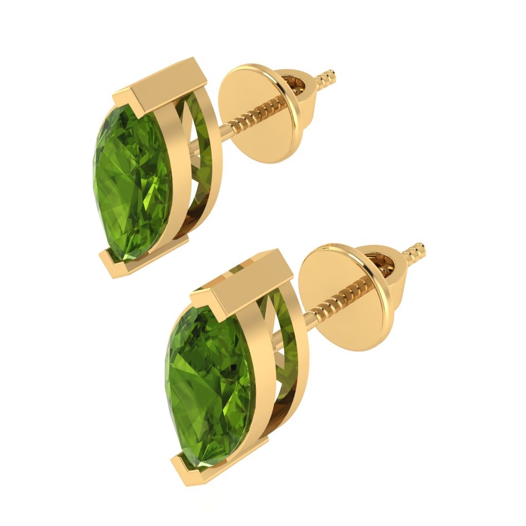 yellow gold plated sterling silver marquise shape peridot august birthstone stud earrings