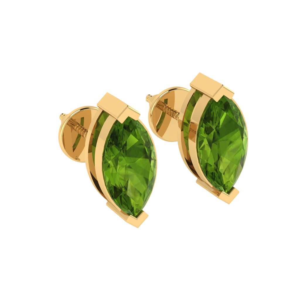 yellow gold plated sterling silver marquise shape peridot august birthstone stud earrings